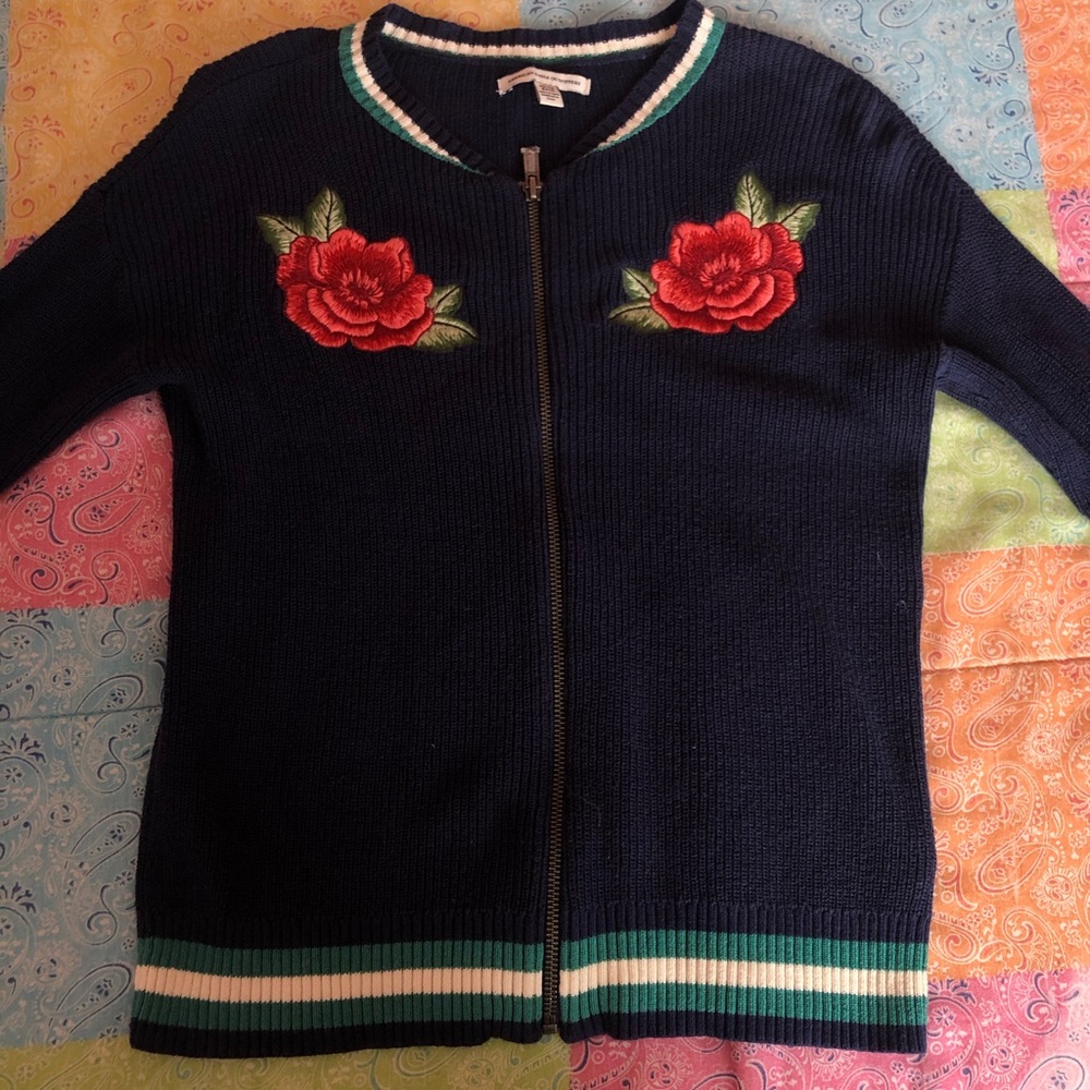 AEO Rose Embroidered  zip-up sweater